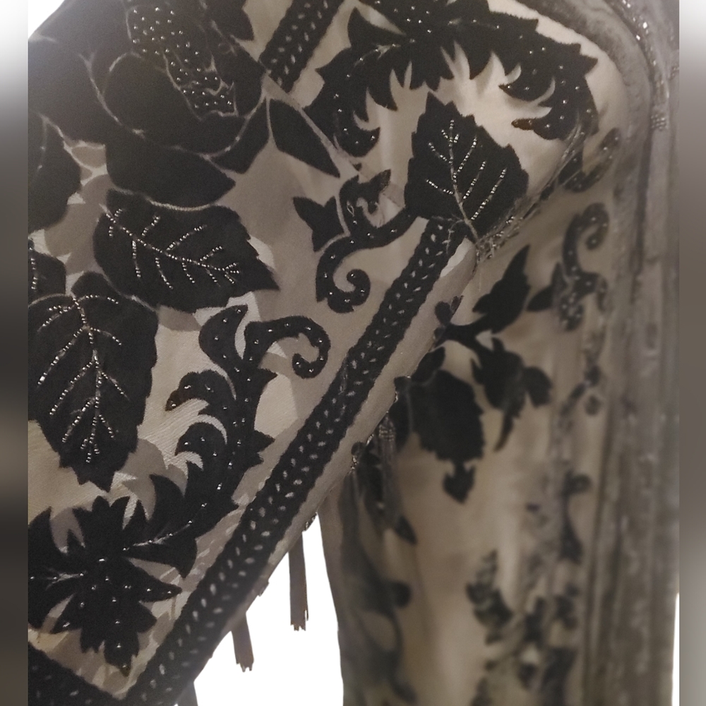 VINTAGE Touch of class fringed sheer kimono duster boho festival silk - Picture 4 of 11